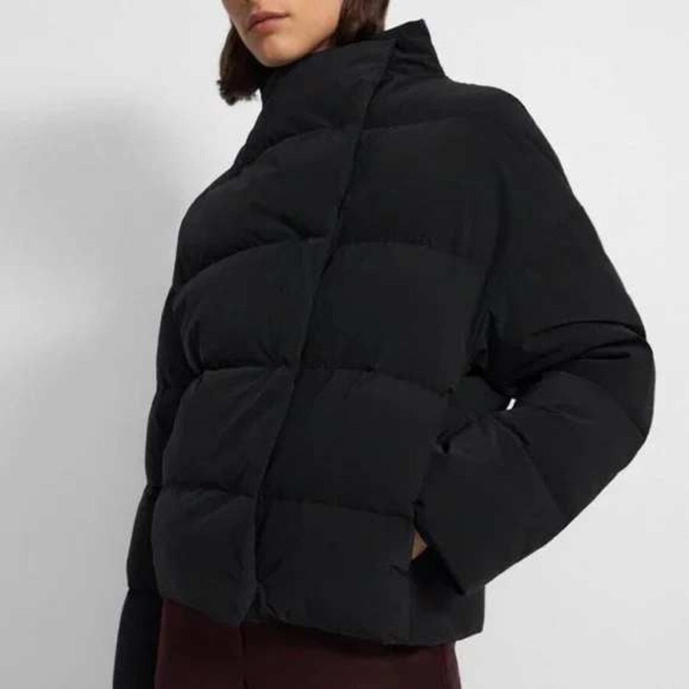 Theory Offset Puffer Jacket Black Asymmetrical Do… - image 2
